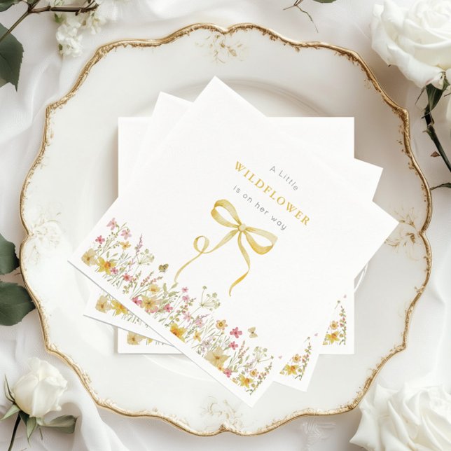 Little wildflower yellow bow Meadow Baby shower Napkin (Creator Uploaded)