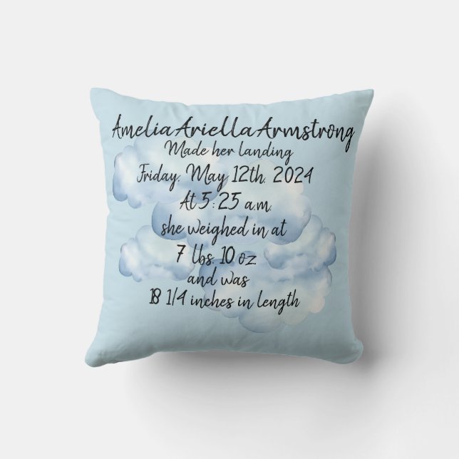 "Little wings..." Custom Birth Announcement Cushion (Back)