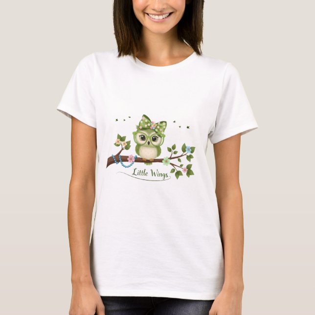 Little Wings – Whimsical Owl Art T-Shirt (Front)