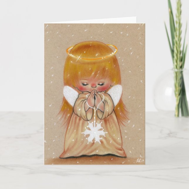 Little winter angel in snow christmas card (Front)