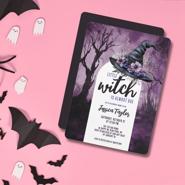 Little Witch Almost Due Hat Halloween Baby Shower Invitation (Creator Uploaded)