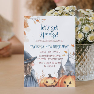 Little witch and Castle Halloween Birthday Party Invitation