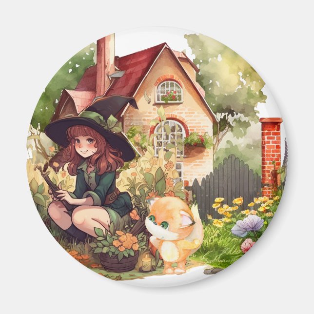 Little Witch And Cute Fox Magnet (Front)