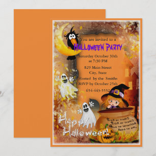 Little Witch And Ghost Party Invitation
