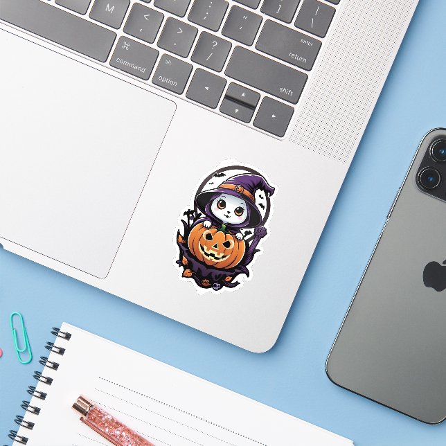 Little Witch and Her Halloween Pumpkin  (Laptop w/ iPhone)