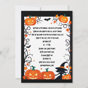 Little Witch and Jack-o-Lanterns Halloween Invitation