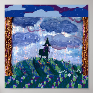 Little witch and rain poster