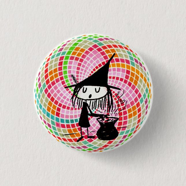 little witch and sacred geometry 3 cm round badge (Front)