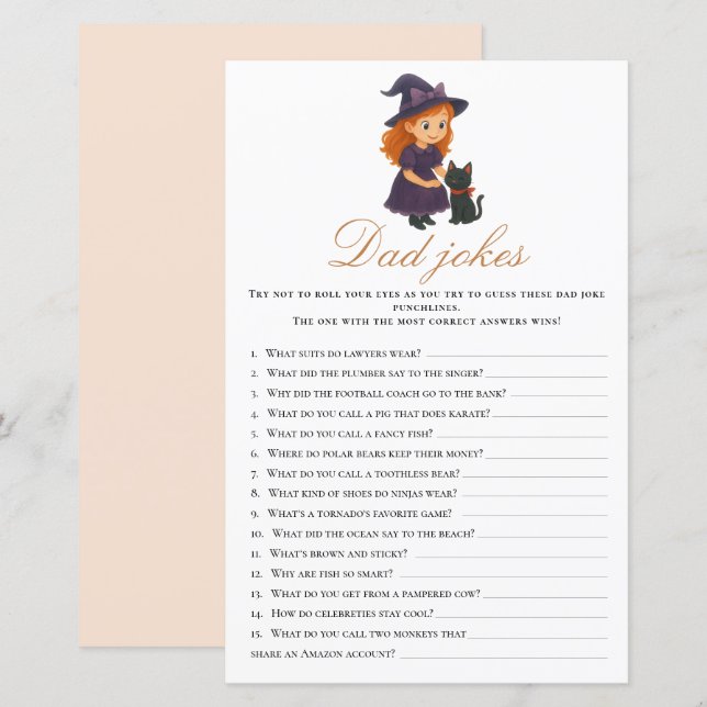Little Witch Baby Shower Dad Jokes Activity Games (Front/Back)