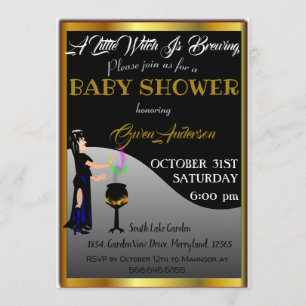 Little Witch Baby Shower Halloween Golden Border Invitation