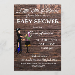 Little Witch Baby Shower Rustic Wooden Brown Invitation