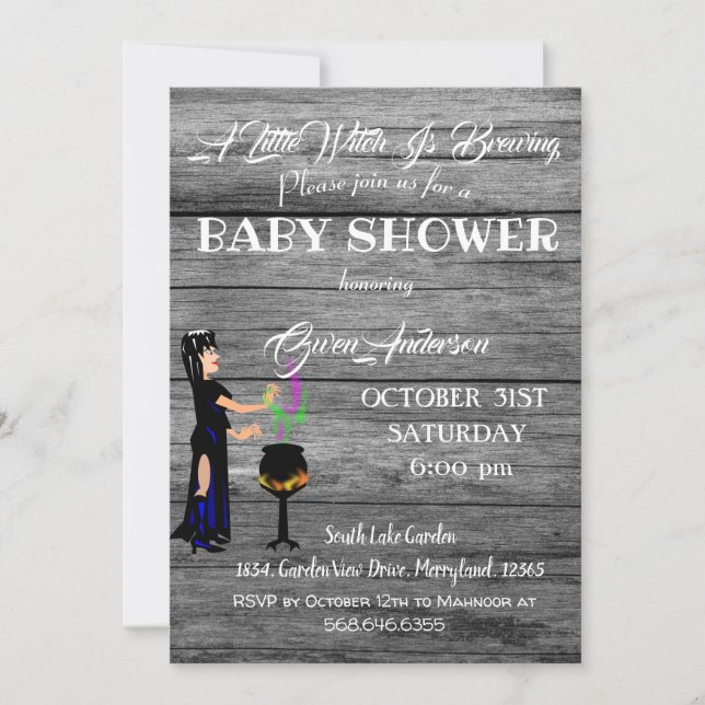 Little Witch Baby Shower Rustic Wooden Grey Invitation (Front)