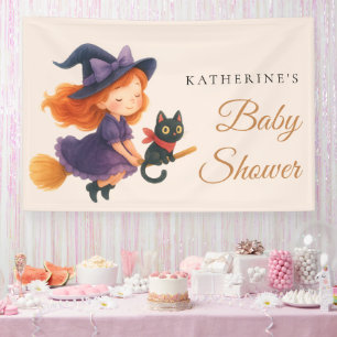 Little Witch & Cat   Halloween Girl Baby Shower Banner