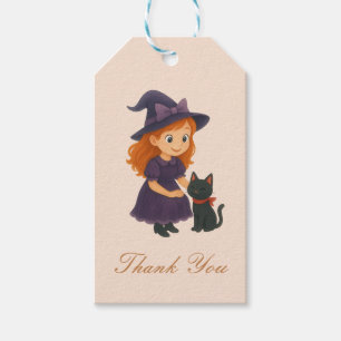 Little Witch & Cat Halloween Girl Baby Shower Gift Tags