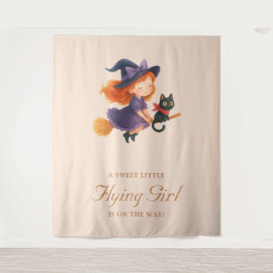 Little Witch & Cat   Halloween Girl Baby Shower Tapestry