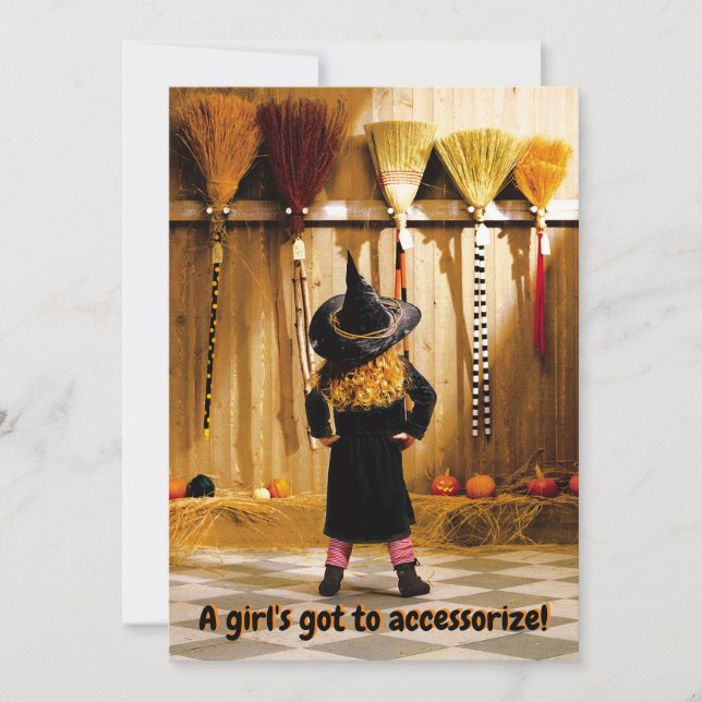 Little Witch Choosing A Broom Invitation (Front)