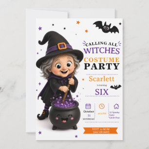 Little Witch Costume Party Cute Halloween Birthday Invitation
