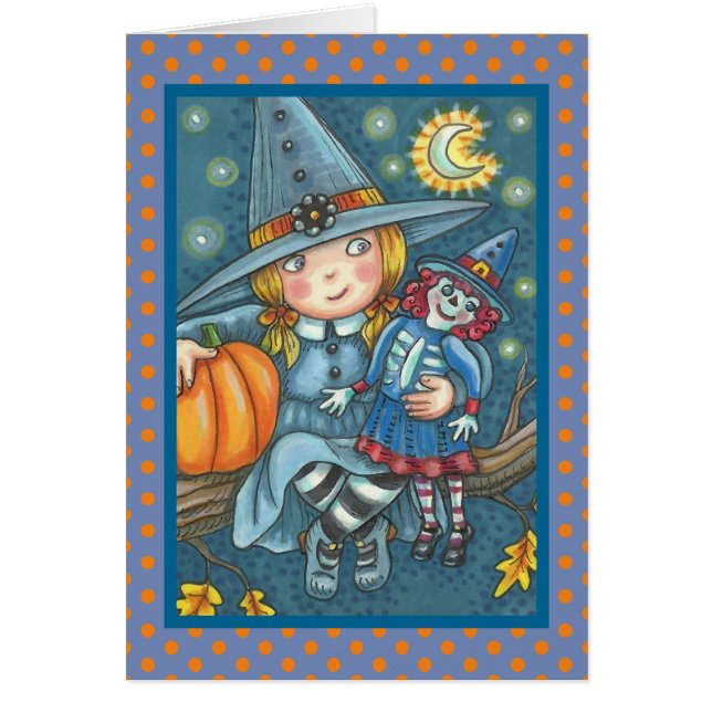 LITTLE WITCH & DOLL HALLOWEEN GREETING CARD Blank (Front)