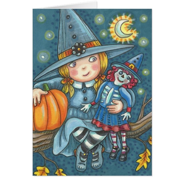 LITTLE WITCH & DOLL HALLOWEEN GREETING CARD Blank (Front)