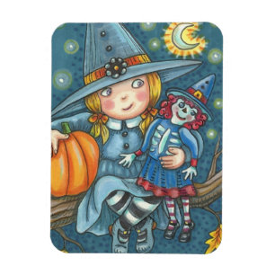 LITTLE WITCH & DOLL HALLOWEEN MAGNET Rectangle
