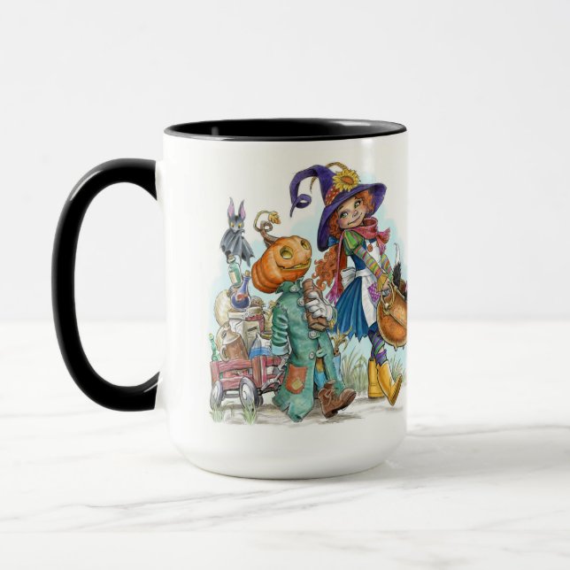 Little Witch Folksy Cute Halloween Coffee Mug (Left)
