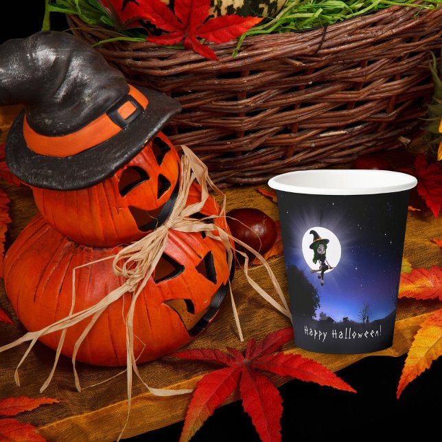 Little Witch Full Moon Night Happy Halloween Party Paper Cups (Creator Uploaded)