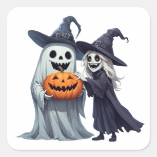 Little Witch Ghost Jack O Lantern 👻 Square Sticker