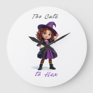 Little Witch Girl Spells and Sparkles Halloween Large Clock