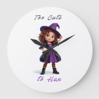 Little Witch Girl Spells and Sparkles Halloween Large Clock