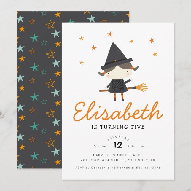 Little Witch Halloween Birthday Invitation (Front/Back)