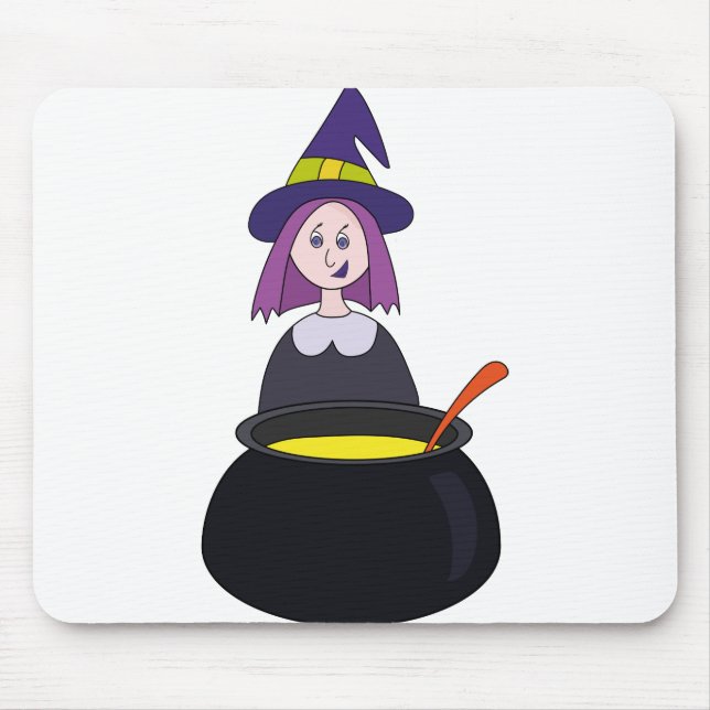 Little Witch Halloween Cauldron Mouse Mat (Front)