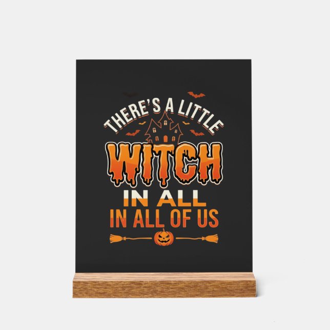 Little Witch Halloween Witch Typography Design_1 Acrylic Sign (Front)