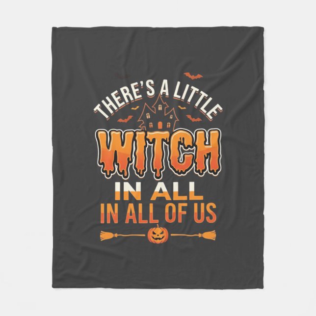 Little Witch Halloween Witch Typography Design_1 Fleece Blanket (Front)