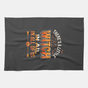 Little Witch Halloween Witch Typography Design_1 Tea Towel