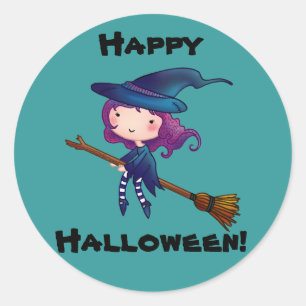 Little witch happy halloween stickers