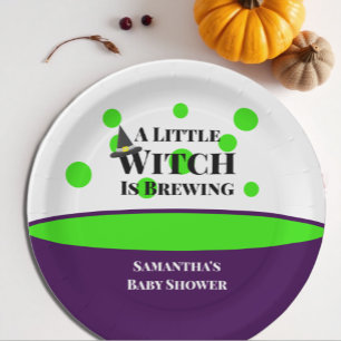 Little Witch is Brewing Halloween Baby Shower Paper Plate
