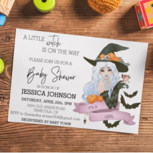 Little Witch On the Way Baby Shower Halloween Invitation