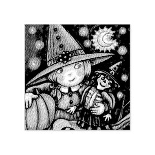 LITTLE WITCH & RAG DOLL HALLOWEEN RUBBER STAMP