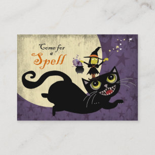 Little Witch Riding on a Flying Black Cat Enclosure Card
