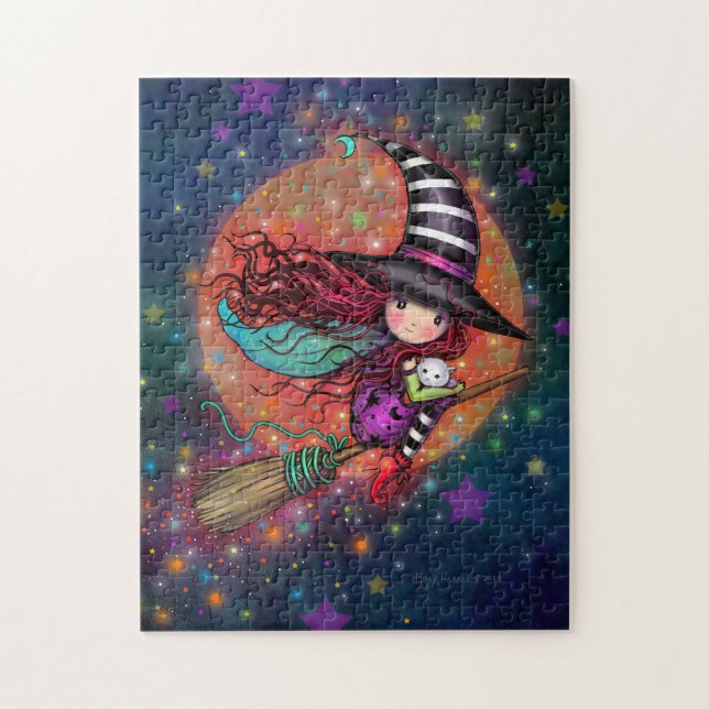 Little Witch with Cat Halloween Art Jigsaw Puzzle (Vertical)