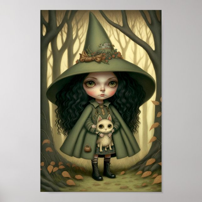 Little Witchy Forest Girl and her cat Poster (Front)