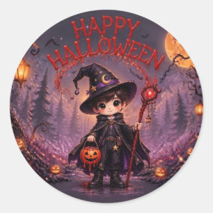 Little Wizard Halloween Party Kids Classic Round Sticker