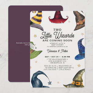 Little Wizards Twin Boys Halloween Baby Shower Invitation