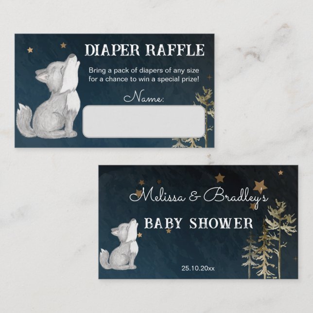 Little wolf themed baby shower diaper raffle enclosure card (Front/Back)