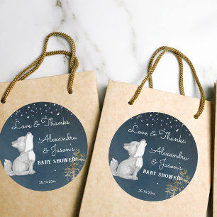 Little wolf themed baby shower favour gift classic round sticker