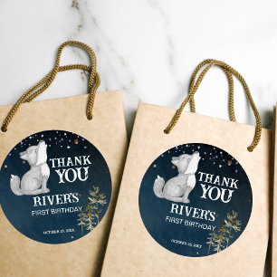 Little wolf themed birthday party favour thank you classic round sticker