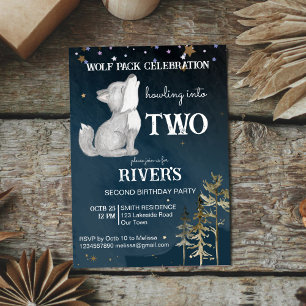 Little wolf themed birthday party invitation