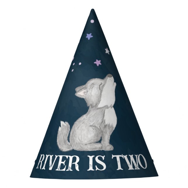 Little wolf themed birthday party printed hat (Front)