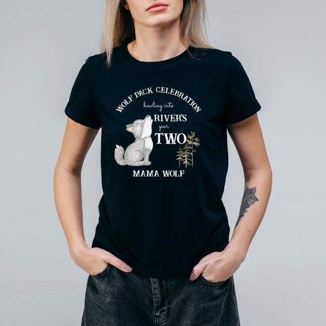 Little wolf themed birthday party printed T-Shirt (Wolf pack howling two Little wolf themed 2nd birthday party printed T-Shirt mama wolf)