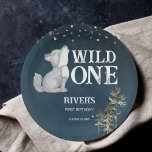 Little wolf themed birthday party wild one paper plate<br><div class="desc">Little wolf themed birthday party wild one personalised paper plates ,  cute howling wolf pup dark starry night background.</div>